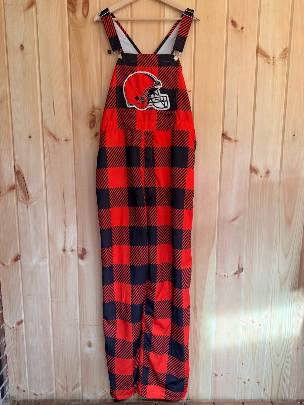FOCO NFL Cleveland Browns Womens XL Buffalo Plaid Bib Overalls Game Day